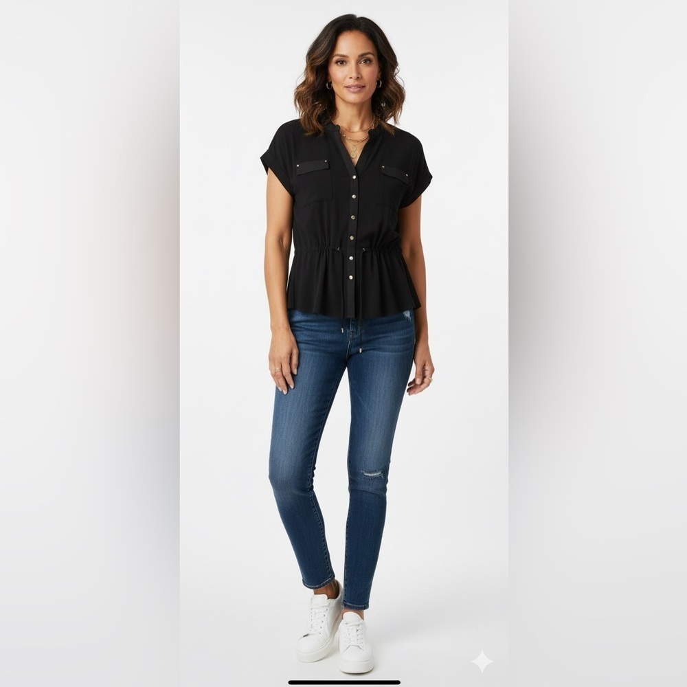 🖤 Chic Calvin Klein Black Drawstring Blouse - Size Medium 🖤